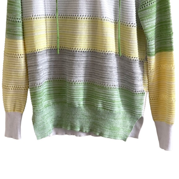 Lightweight block green, yellow, white & gray striped long sleeve hoodie - Picture 5 of 14